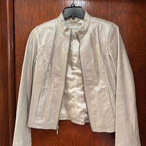 White House Black Market Gold Metallic Leather Jacket